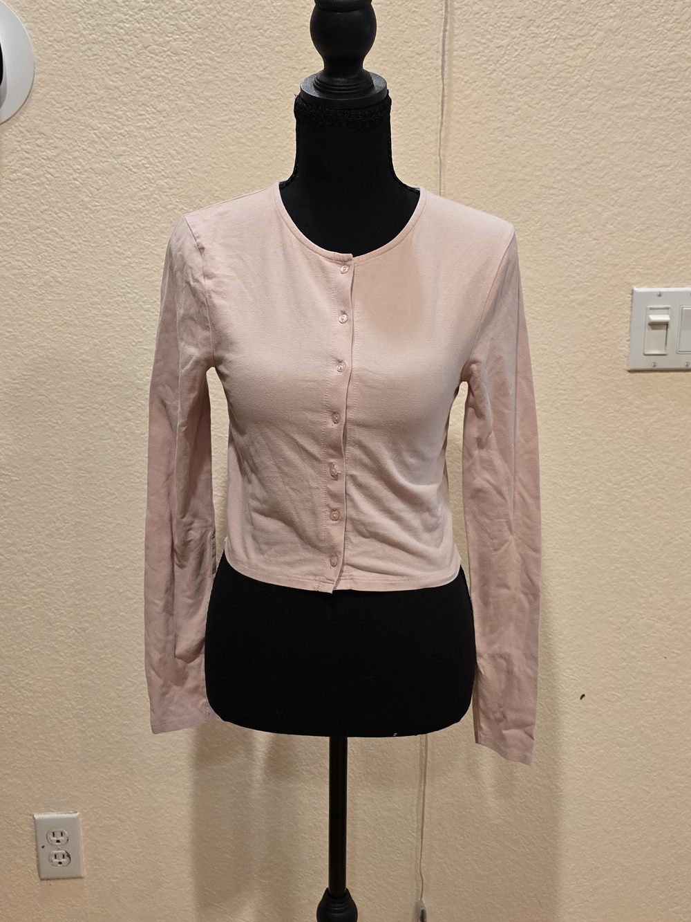 Topshop Pale Pink Button-Front Cropped Cardigan